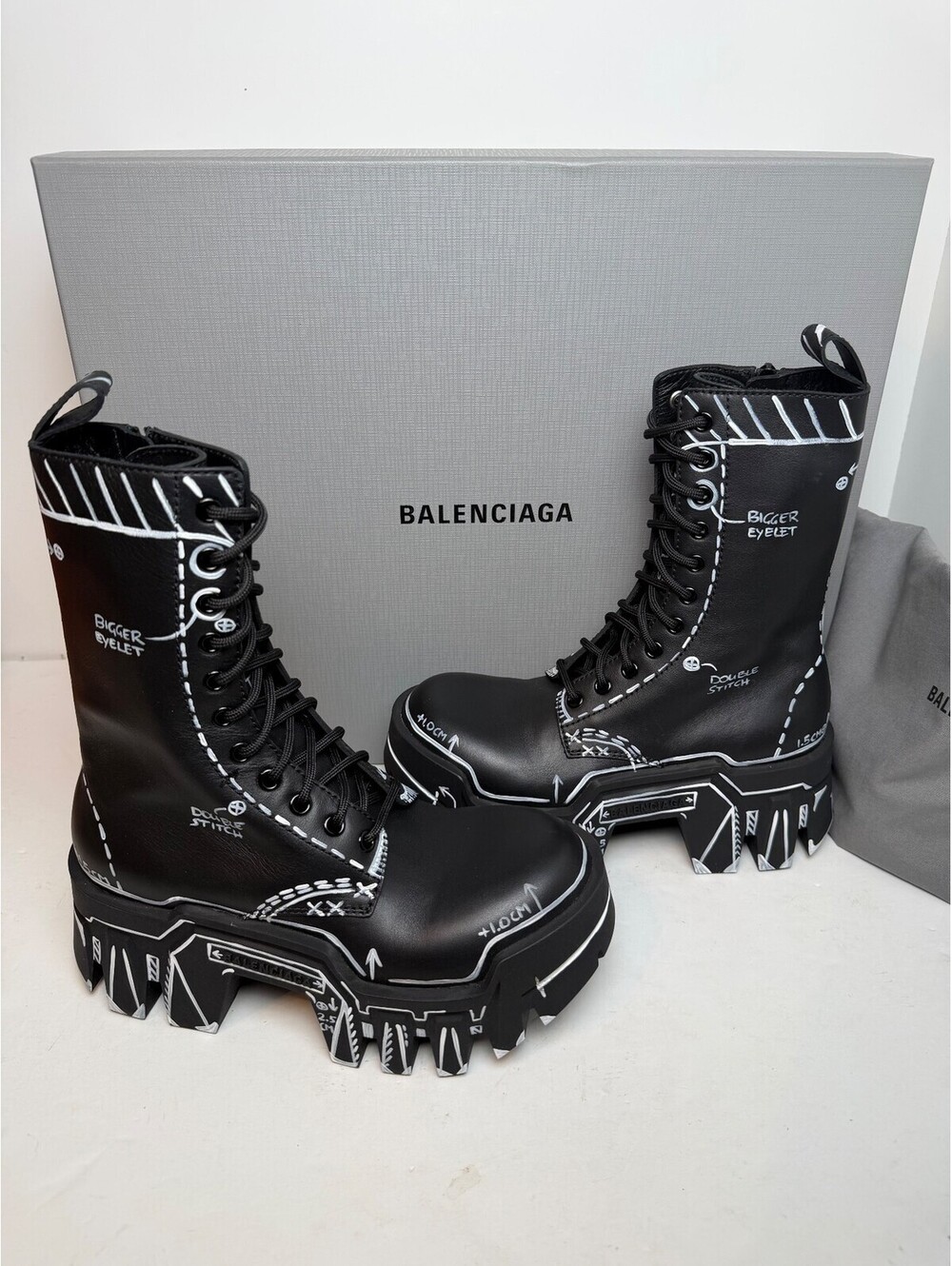 Balenciaga Striker Black Combat Boots Womens Size 5/35 New